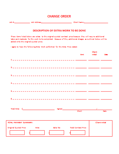 free download for painting contractors change order form